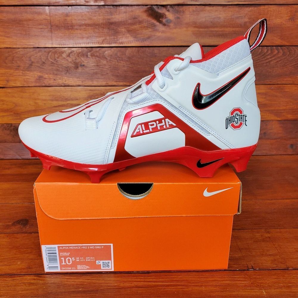 Nike Alpha Pro‎ 3 Wide Ohio State Football Cleats Men 10.5 White University Red
